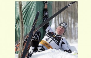 Jeff skis off the trail while racing at Easterns